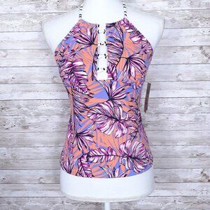 Salt & Cove Tankini Swim Suit Top M Halter Tropical Pink Purple 832
